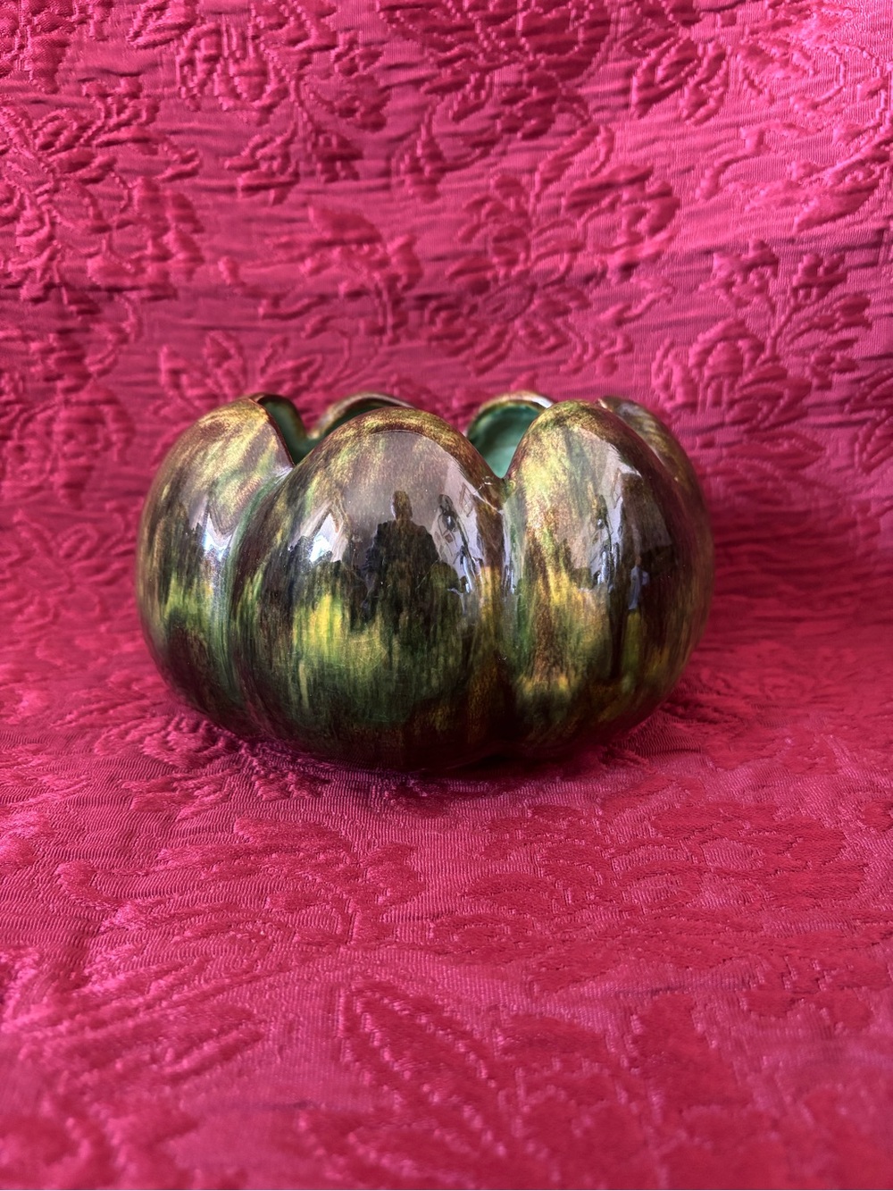 Signed J. Boyle Calgary Studio Pottery Bowl – Iridescent Green Glaze